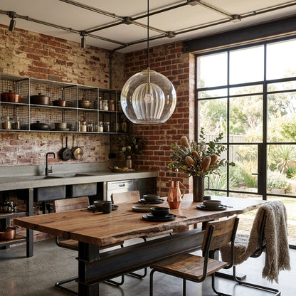 Modern Metal Glass Kitchen Pendant Light Double Globe Back