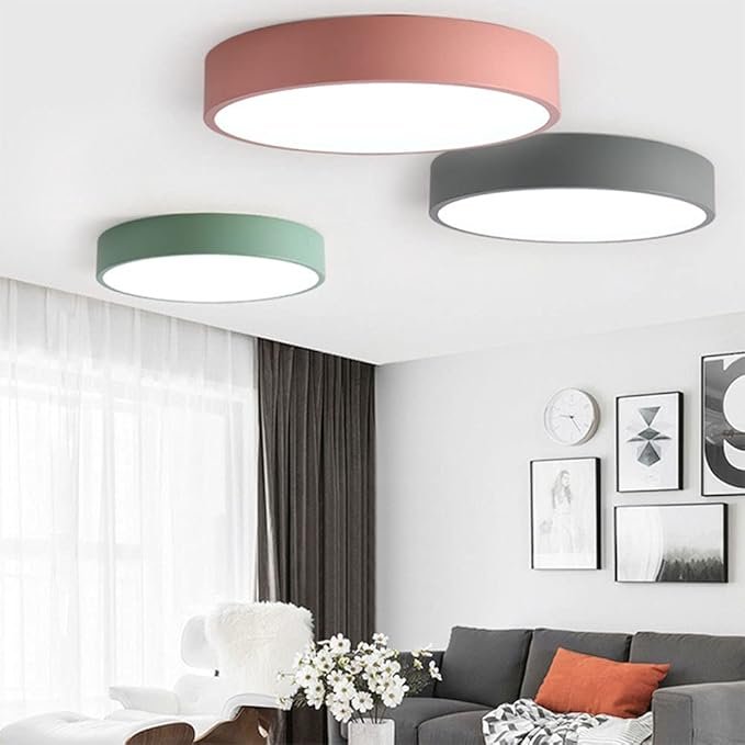 Modern Round LED Flush Ceiling Light Flat Disk Close Up