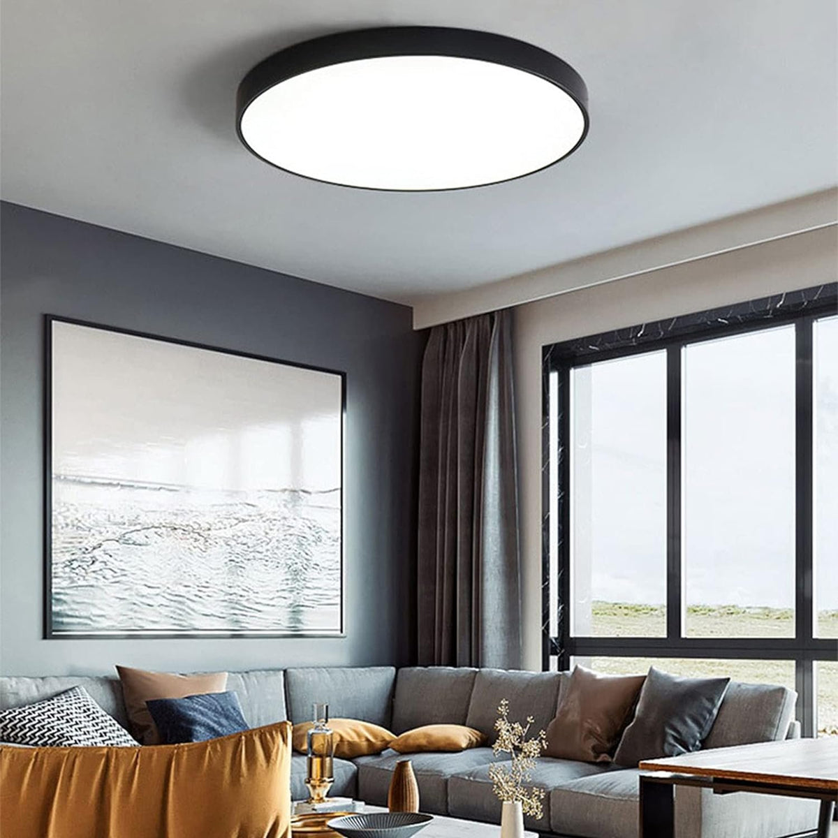 Modern Round LED Flush Ceiling Light Flat Disk View 15