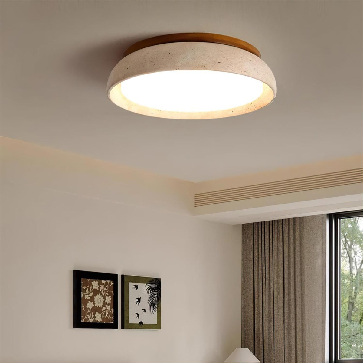 Natural Travertine LED Flush Mount Ceiling Light Disc Angle