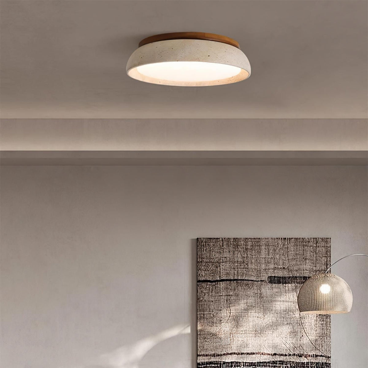 Natural Travertine LED Flush Mount Ceiling Light Disc Back