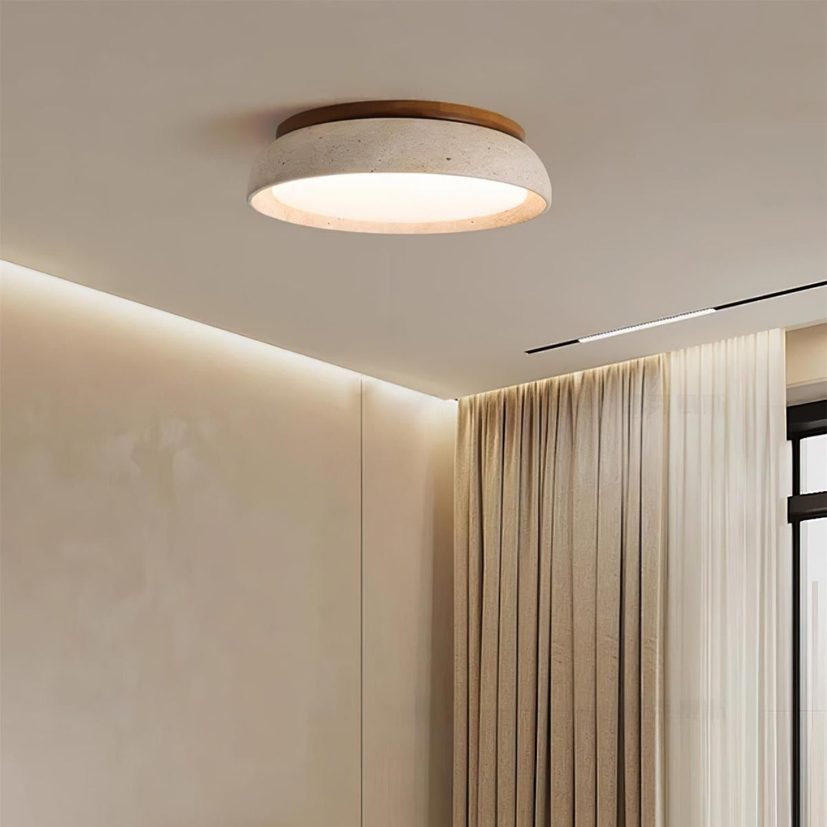 Natural Travertine LED Flush Mount Ceiling Light Disc Close Up