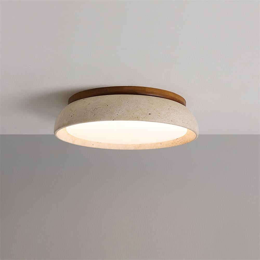 Natural Travertine LED Flush Mount Ceiling Light Disc Front