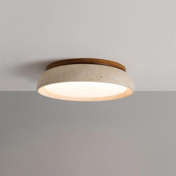 Natural Travertine LED Flush Mount Ceiling Light Disc Front