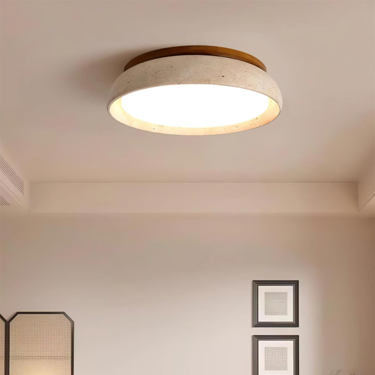 Natural Travertine LED Flush Mount Ceiling Light Disc Full