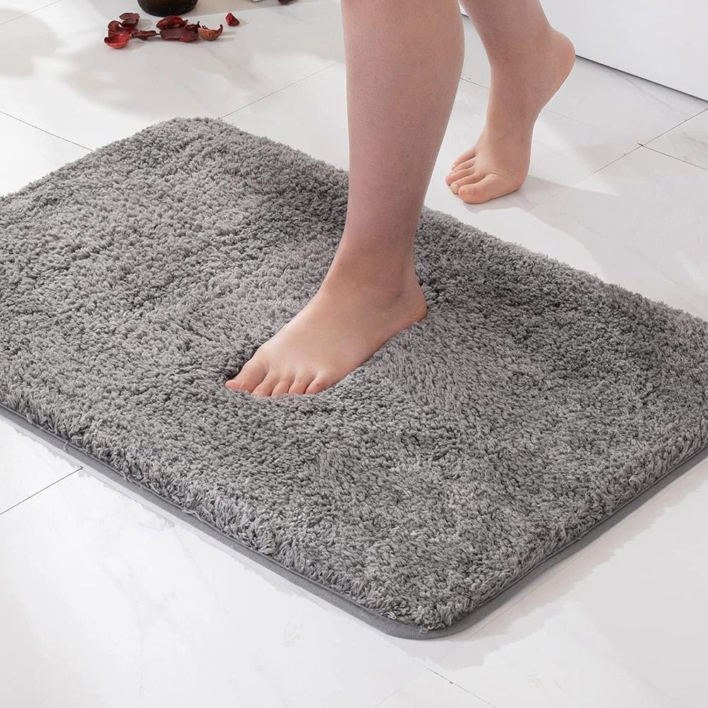 Plush Faux Fur Microfibre Bath Rug Foot Cutout Angle