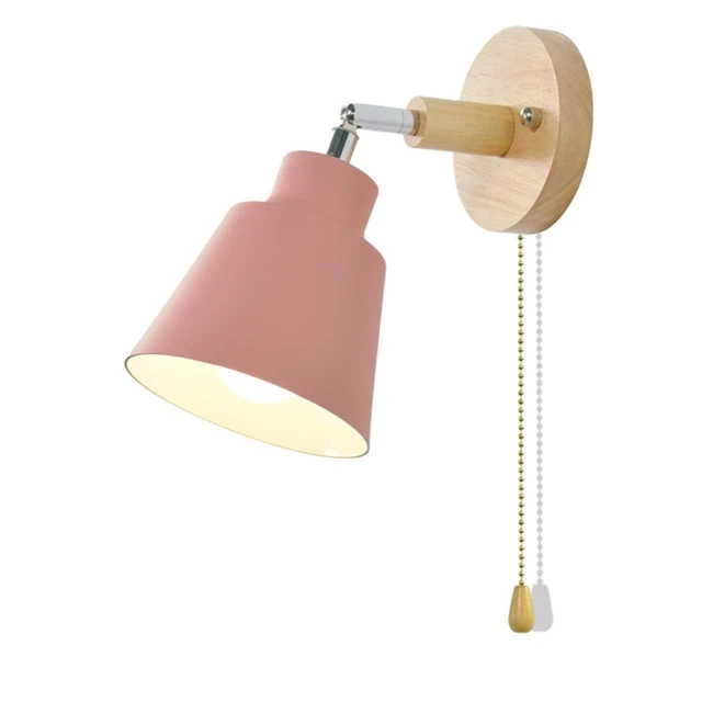 Adjustable Modern Wall Light with Pull Chain Switch | Modern Wooden Base Bedroom