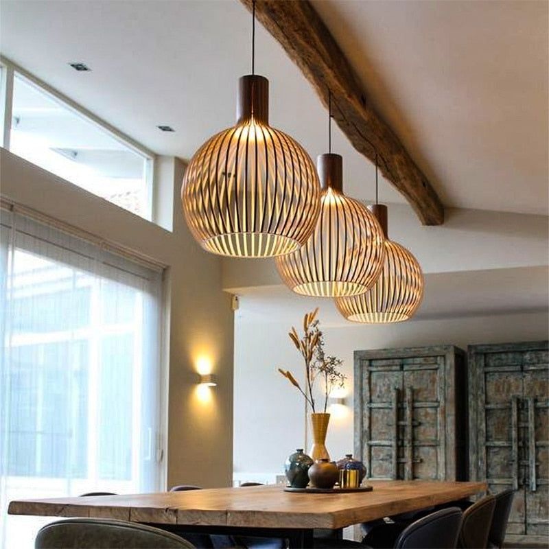 Ceiling Pendant Light Wood Finish | Geometric Design for Home Decor