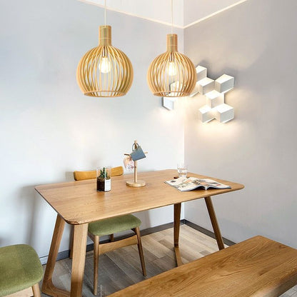 Ceiling Pendant Light Wood Finish | Geometric Design for Home Decor