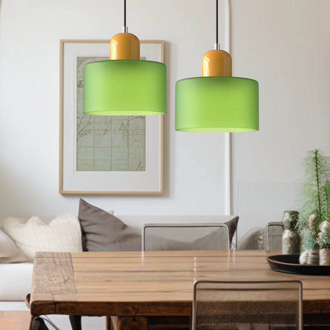 Retro Fabric Pendant Light Colour Block Drum Shade Close Up