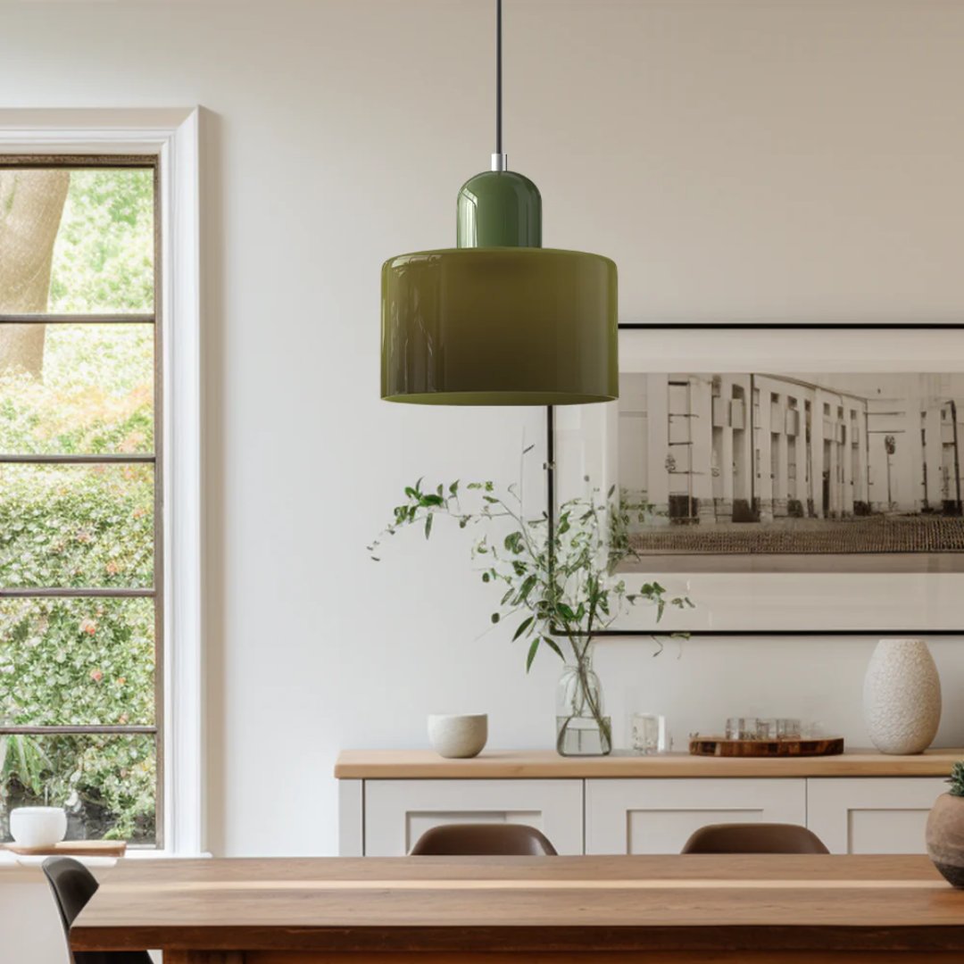 Retro Fabric Pendant Light Colour Block Drum Shade Full