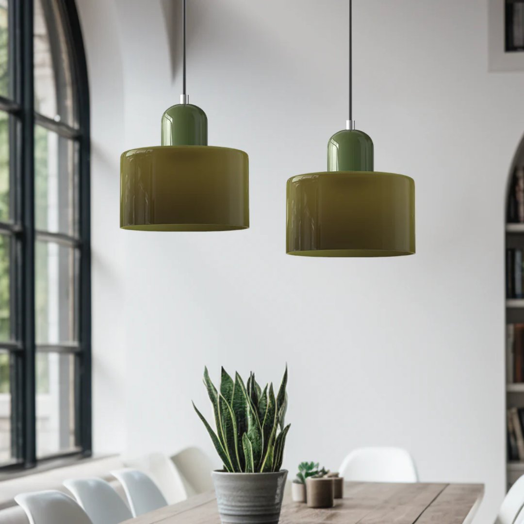 Retro Fabric Pendant Light Colour Block Drum Shade Lifestyle