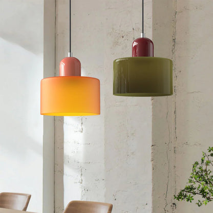 Retro Fabric Pendant Light Colour Block Drum Shade Side