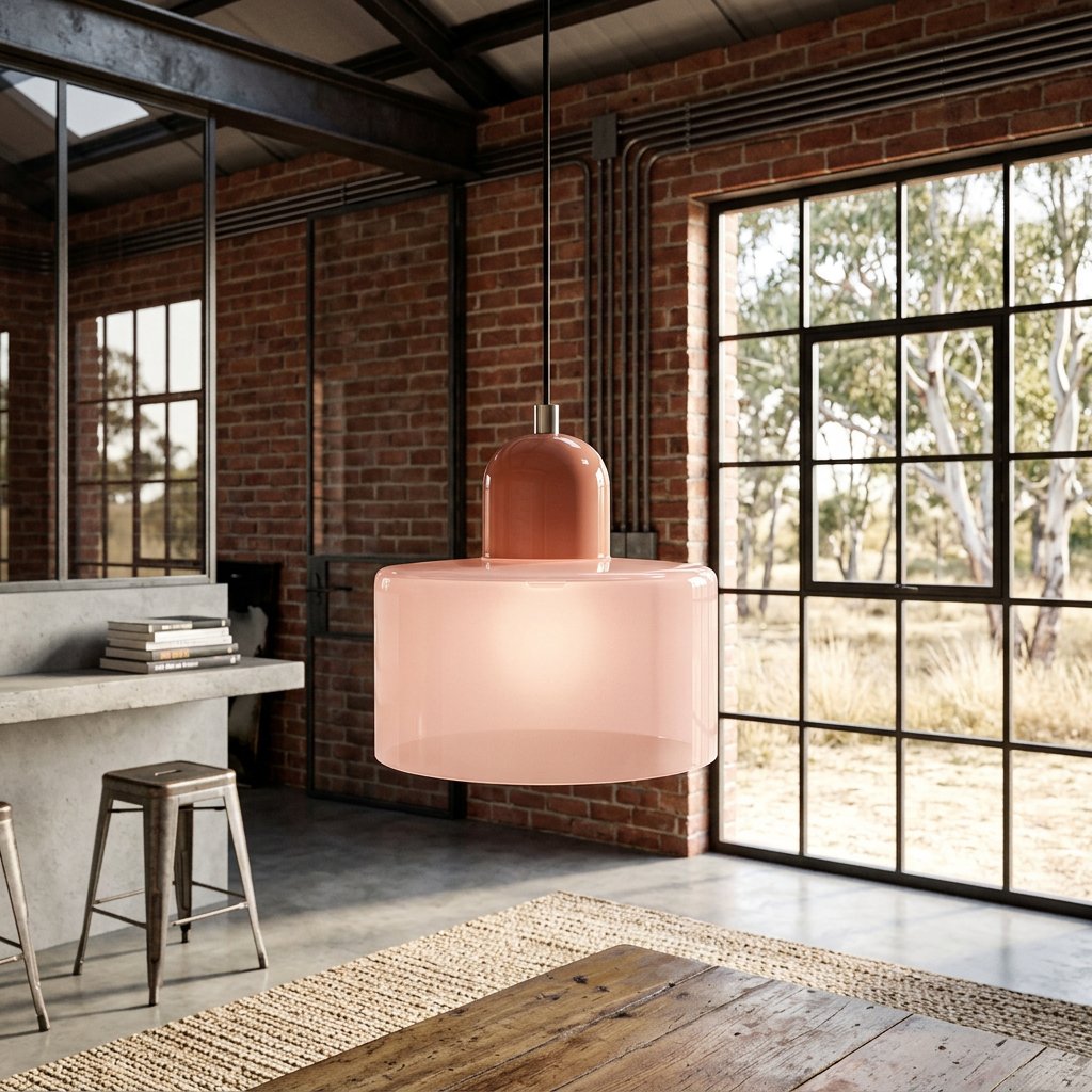 Retro Glass Pendant Light Cylinder Dome Shade Detail