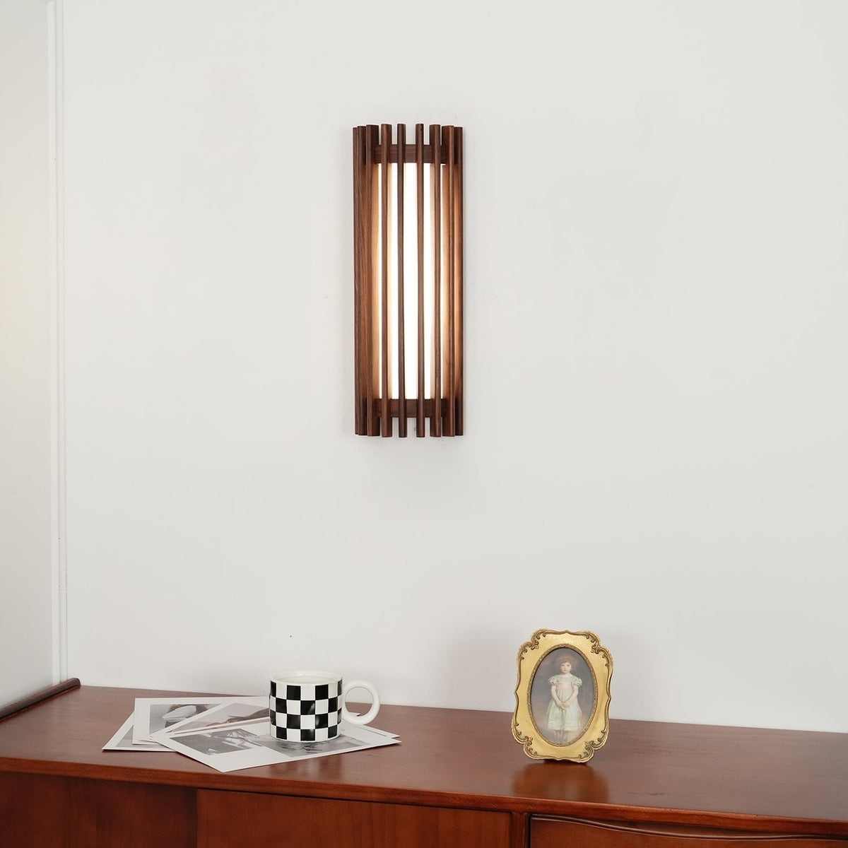Scandinavian Walnut Wood Wall Lamp Slatted Sconce Alternate
