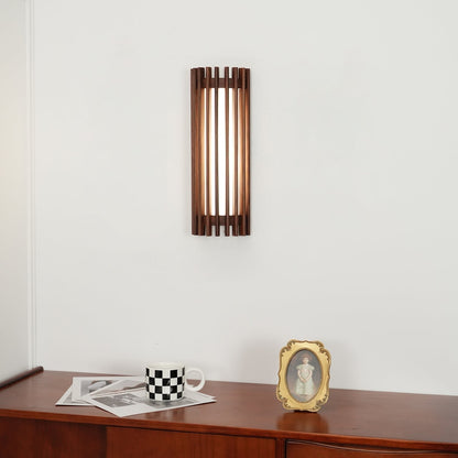 Scandinavian Walnut Wood Wall Lamp Slatted Sconce Alternate