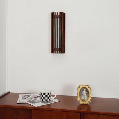 Scandinavian Walnut Wood Wall Lamp Slatted Sconce Angle