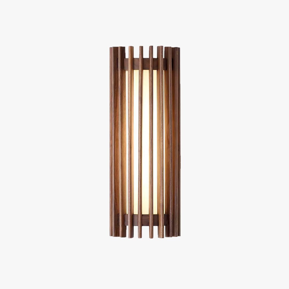 Scandinavian Walnut Wood Wall Lamp Slatted Sconce Detail
