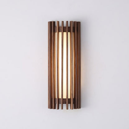Scandinavian Walnut Wood Wall Lamp Slatted Sconce Front