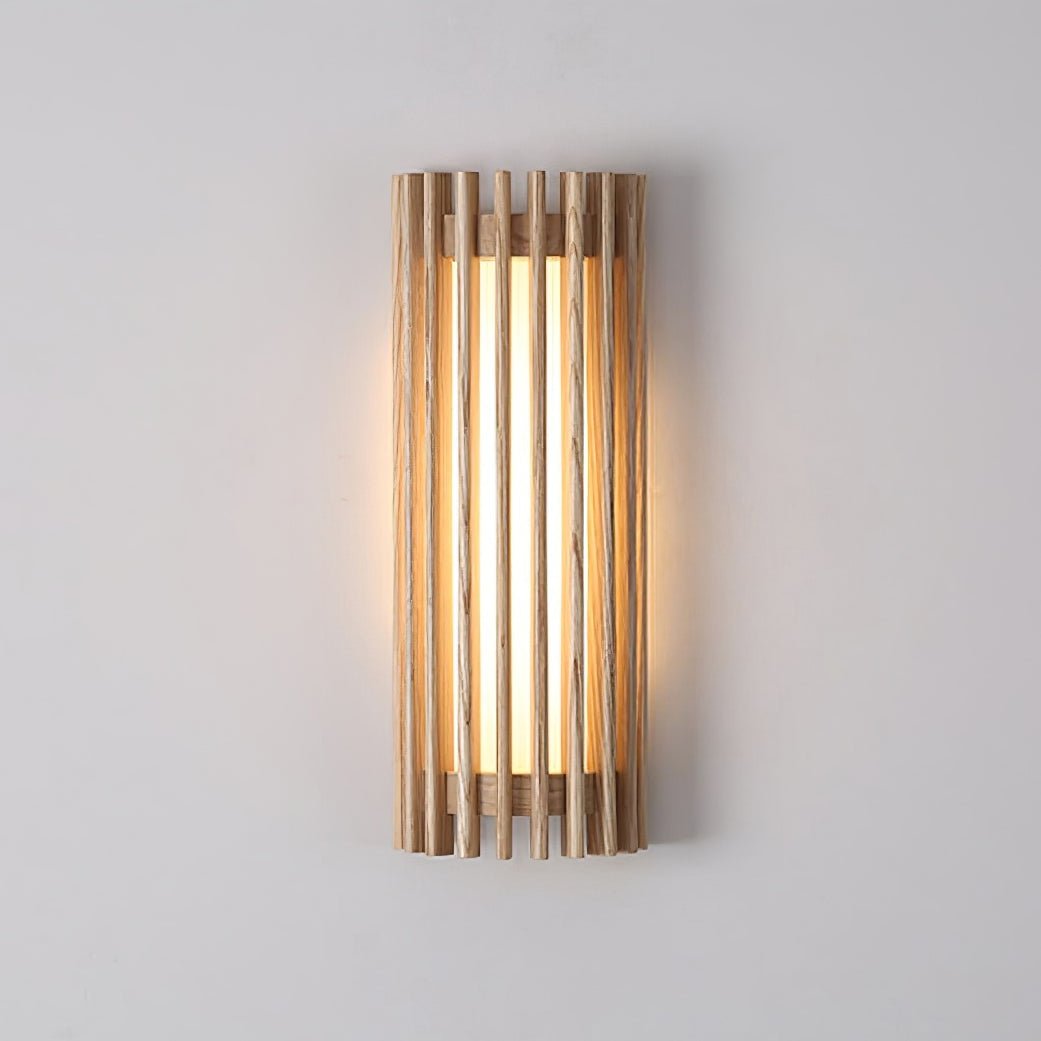 Scandinavian Walnut Wood Wall Lamp Slatted Sconce View 11