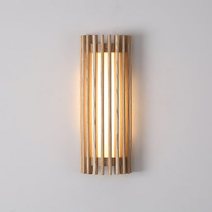 Scandinavian Walnut Wood Wall Lamp Slatted Sconce View 11