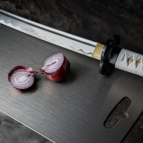 Titanium Antibacterial Chopping Board Handle Cutout Close Up