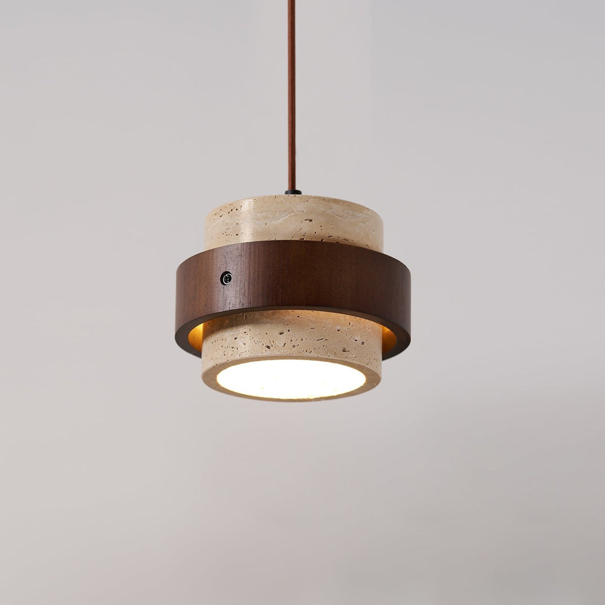 Travertine Pendant Light Tiered Cylinder Wood Band View 29