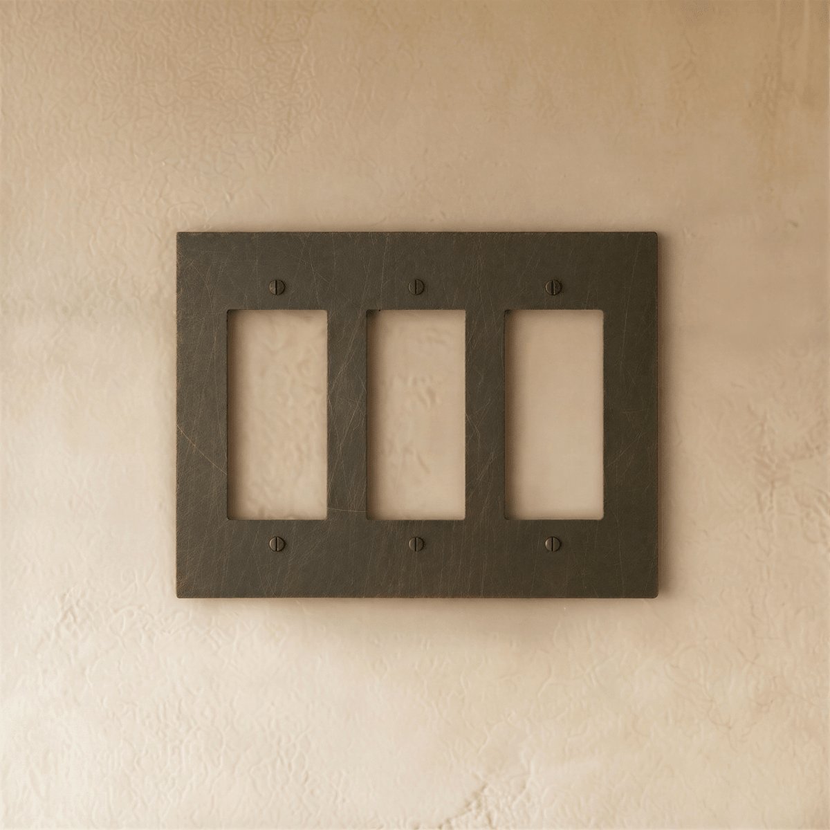 Vintage Bronze Patina Brass Plate Screwless Flat Detail
