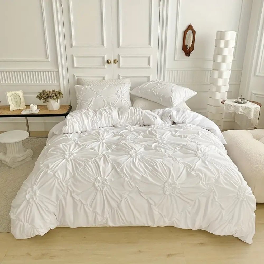 Vintage Floral Ruffle Quilt Cover Pinch Pleat Detail