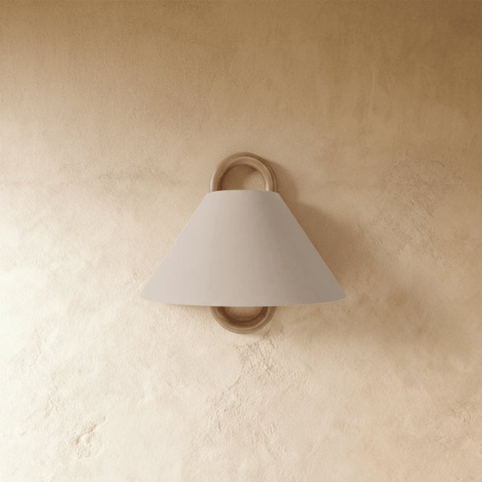Vintage Wood Wall Lamp Fabric Cone Shade Detail